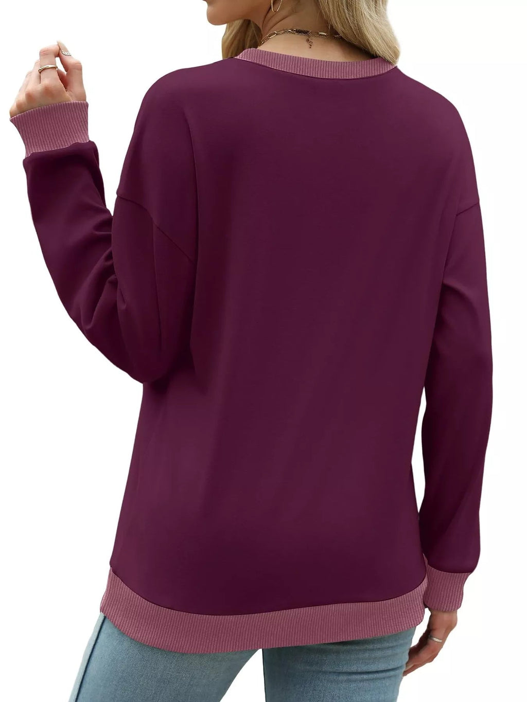 Contrast Trim Crew Neck Casual Sweatshirt - Hot Hits