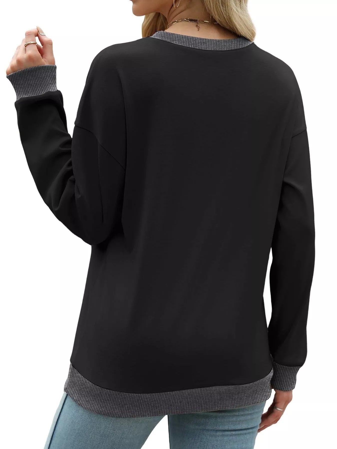 Contrast Trim Crew Neck Casual Sweatshirt - Hot Hits