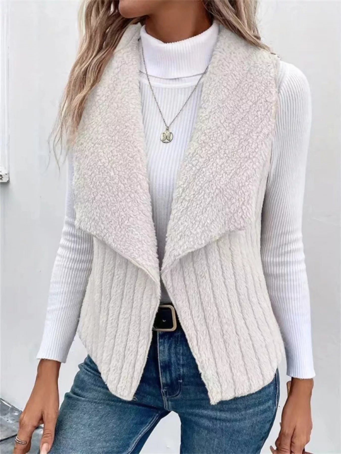 Cozy Fleece Open Front Vest Coat - Hot Hits