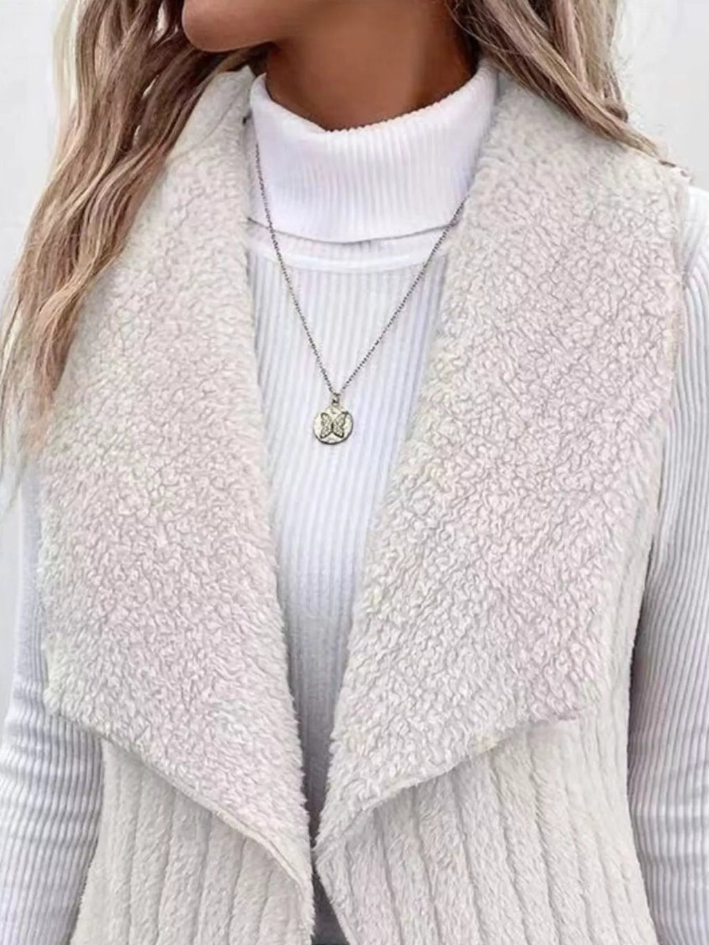 Cozy Fleece Open Front Vest Coat - Hot Hits