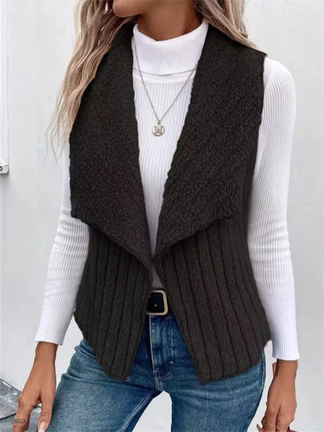 Cozy Fleece Open Front Vest Coat - Hot Hits