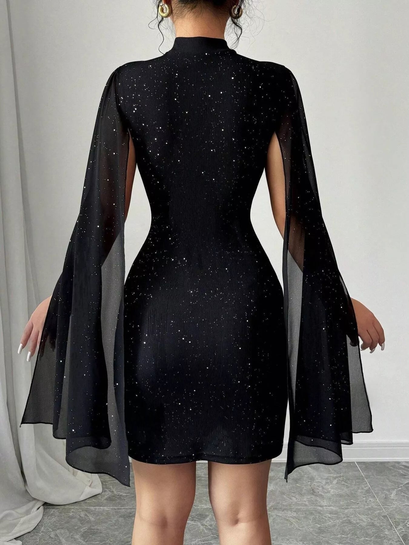 Cutout Bodycon Mini Dress with Cape Sleeves - Hot Hits