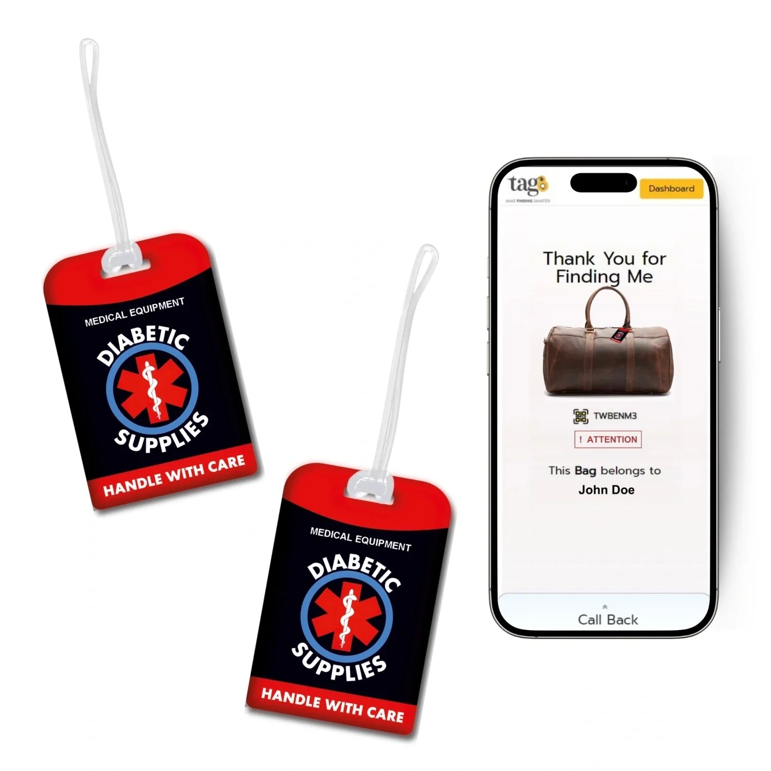 Diabetic Equipment Tag Red Color [Pack 2] - Hothits