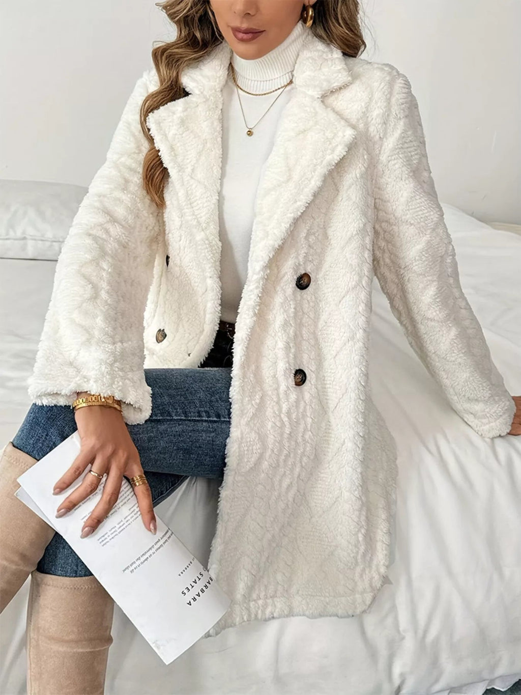 Fleece Double - Breasted Longline Coat - Hot Hits