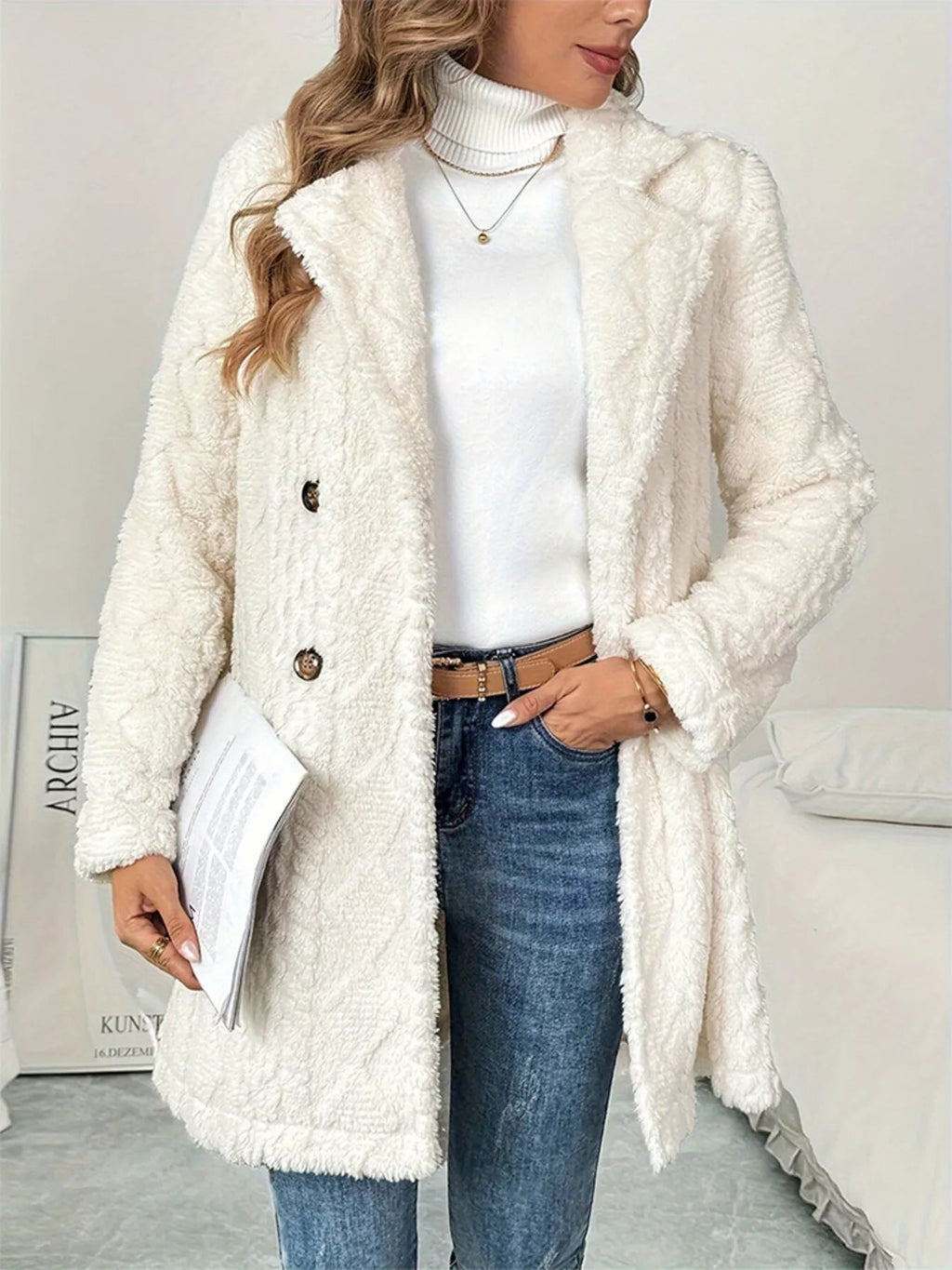 Fleece Double - Breasted Longline Coat - Hot Hits
