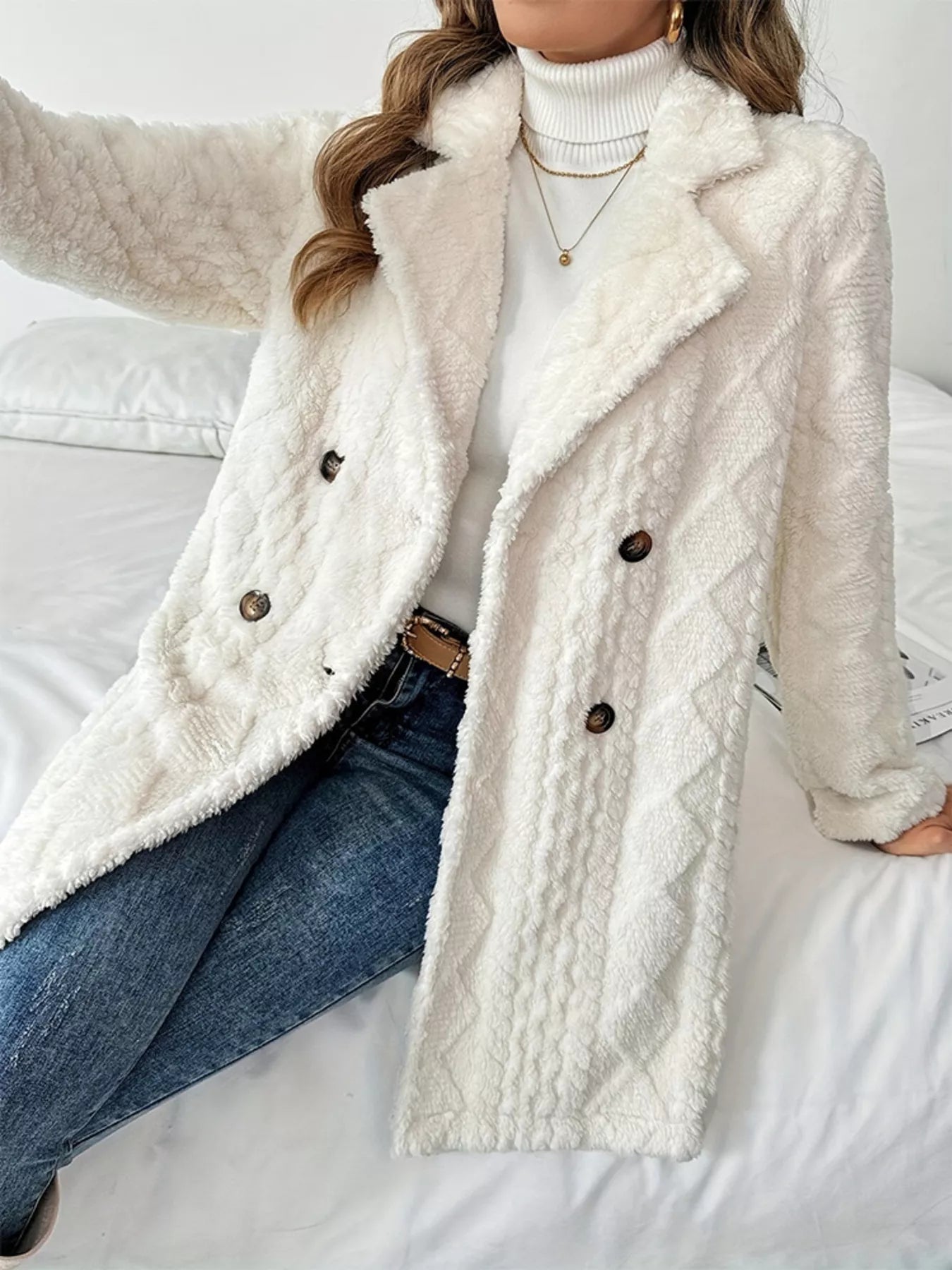 Fleece Double - Breasted Longline Coat - Hot Hits