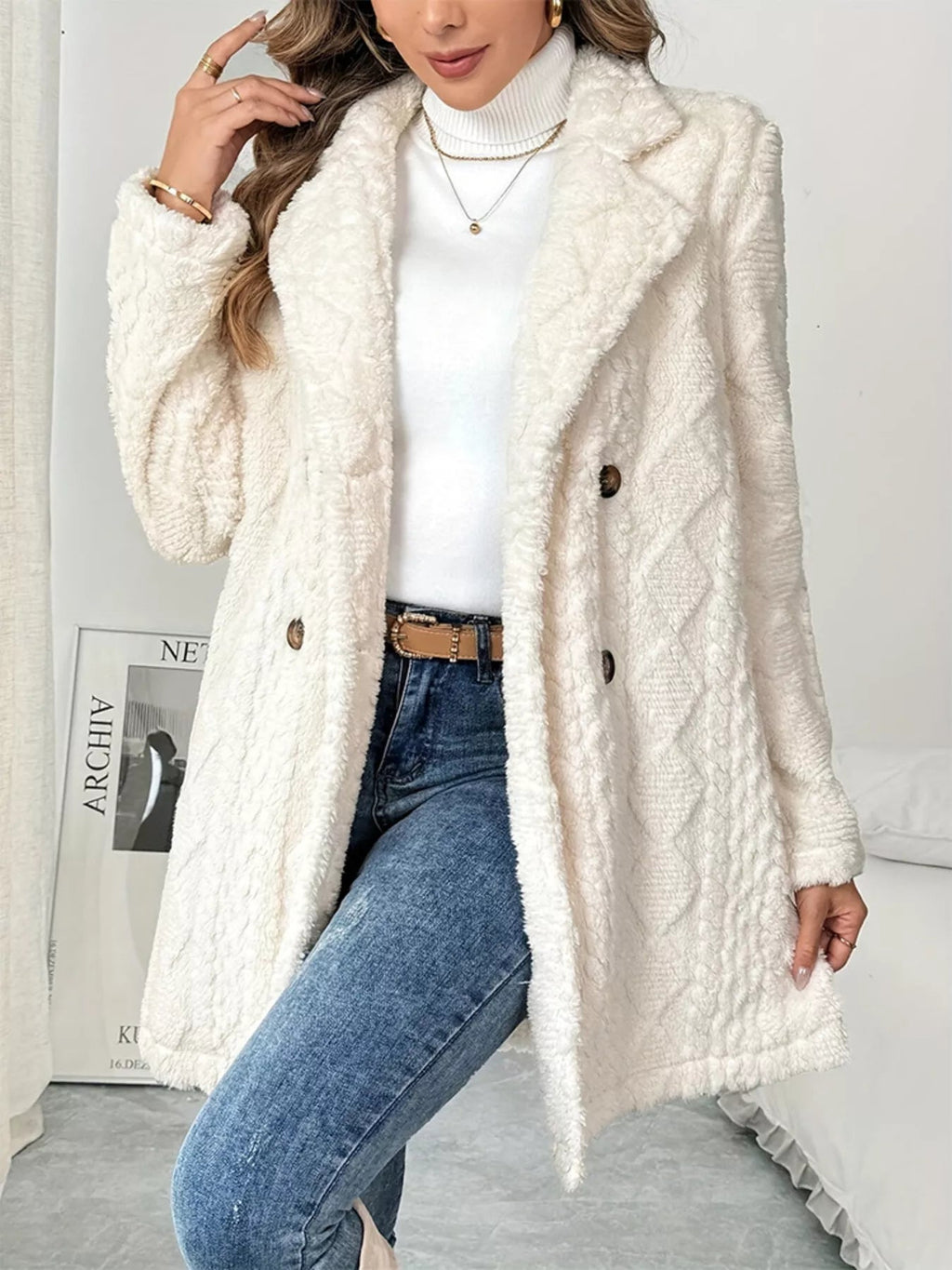 Fleece Double - Breasted Longline Coat - Hot Hits