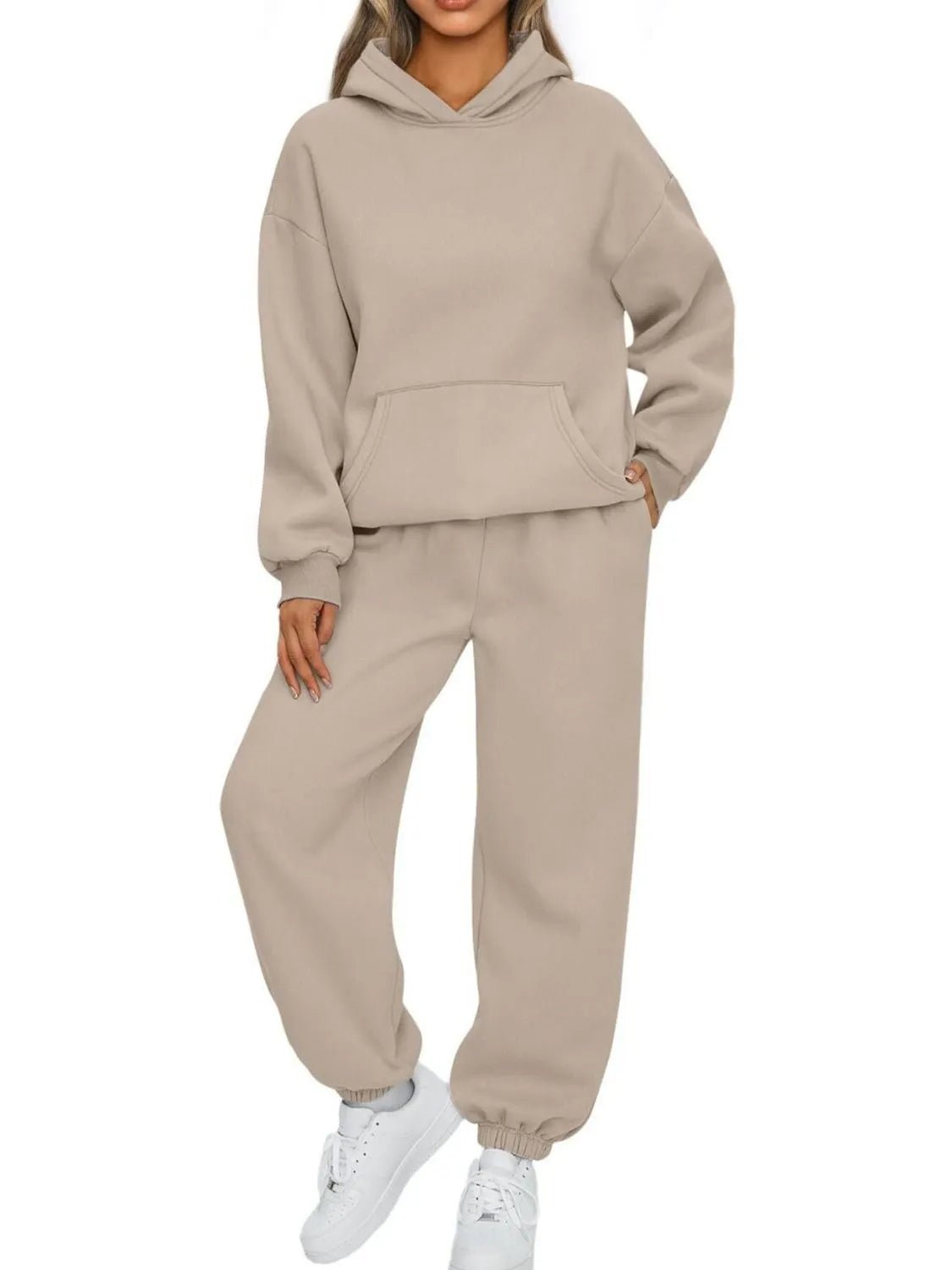 Full Size Kangaroo Pocket Hoodie and Joggers Set Plus Size - Hot Hits