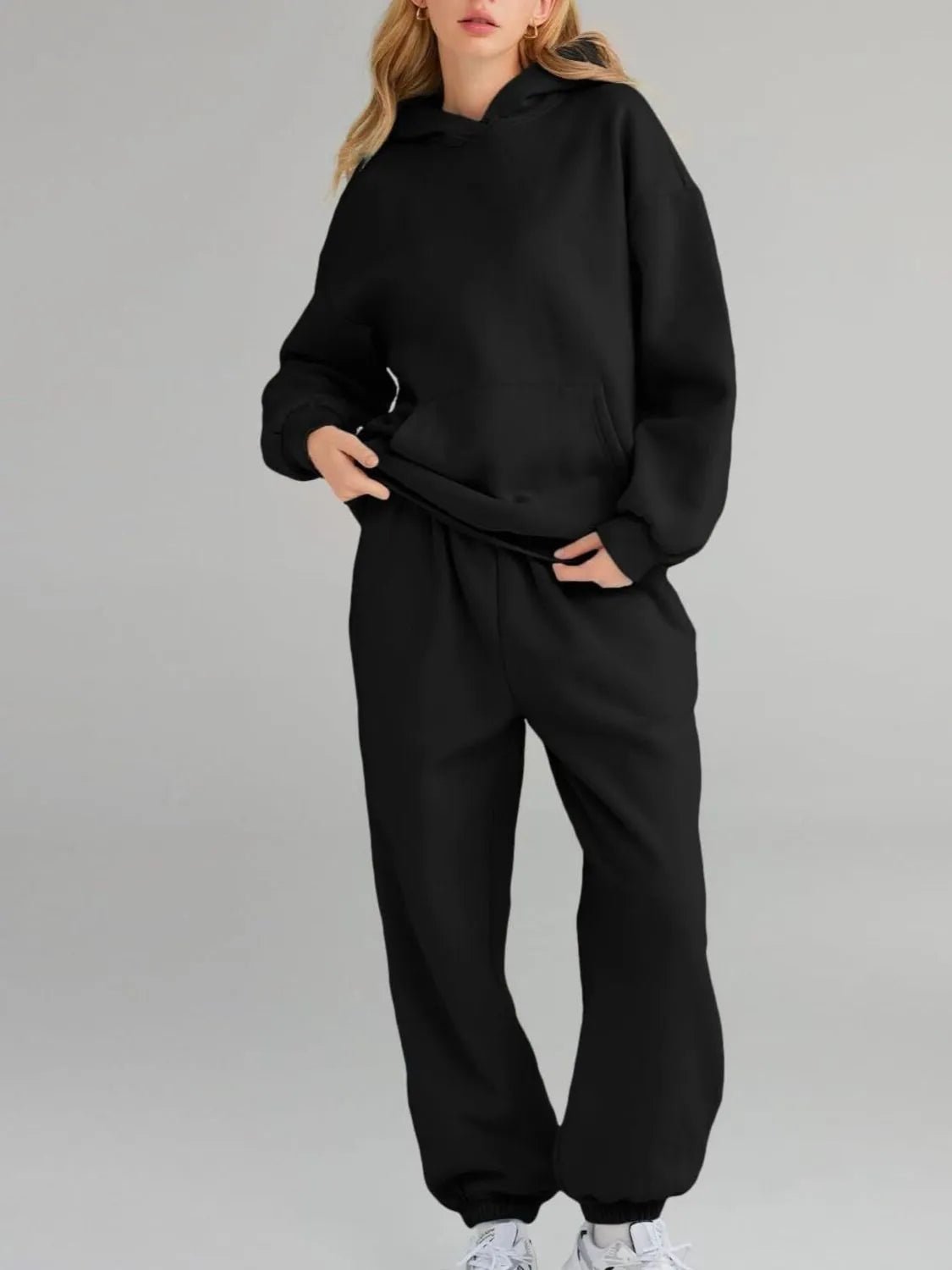 Full Size Kangaroo Pocket Hoodie and Joggers Set Plus Size - Hot Hits