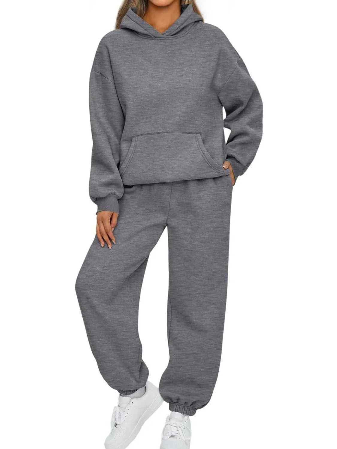 Full Size Kangaroo Pocket Hoodie and Joggers Set Plus Size - Hot Hits