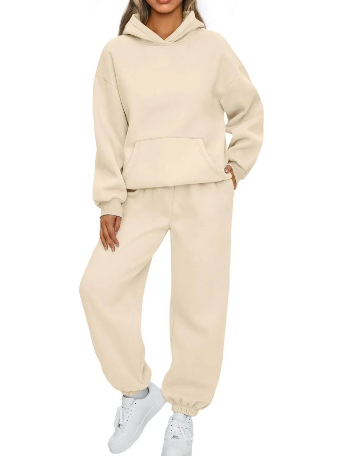 Full Size Kangaroo Pocket Hoodie and Joggers Set Plus Size - Hot Hits