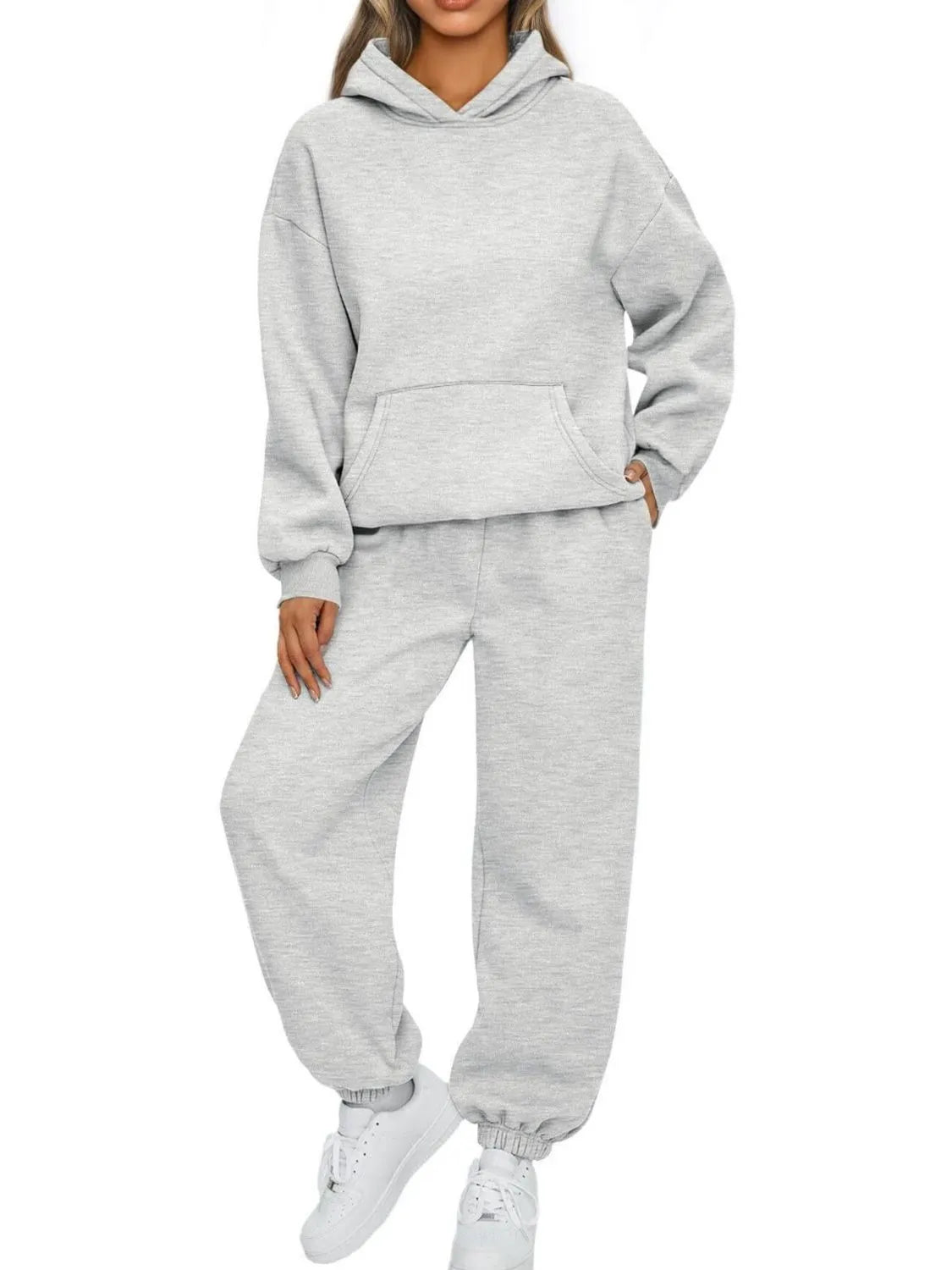 Full Size Kangaroo Pocket Hoodie and Joggers Set Plus Size - Hot Hits