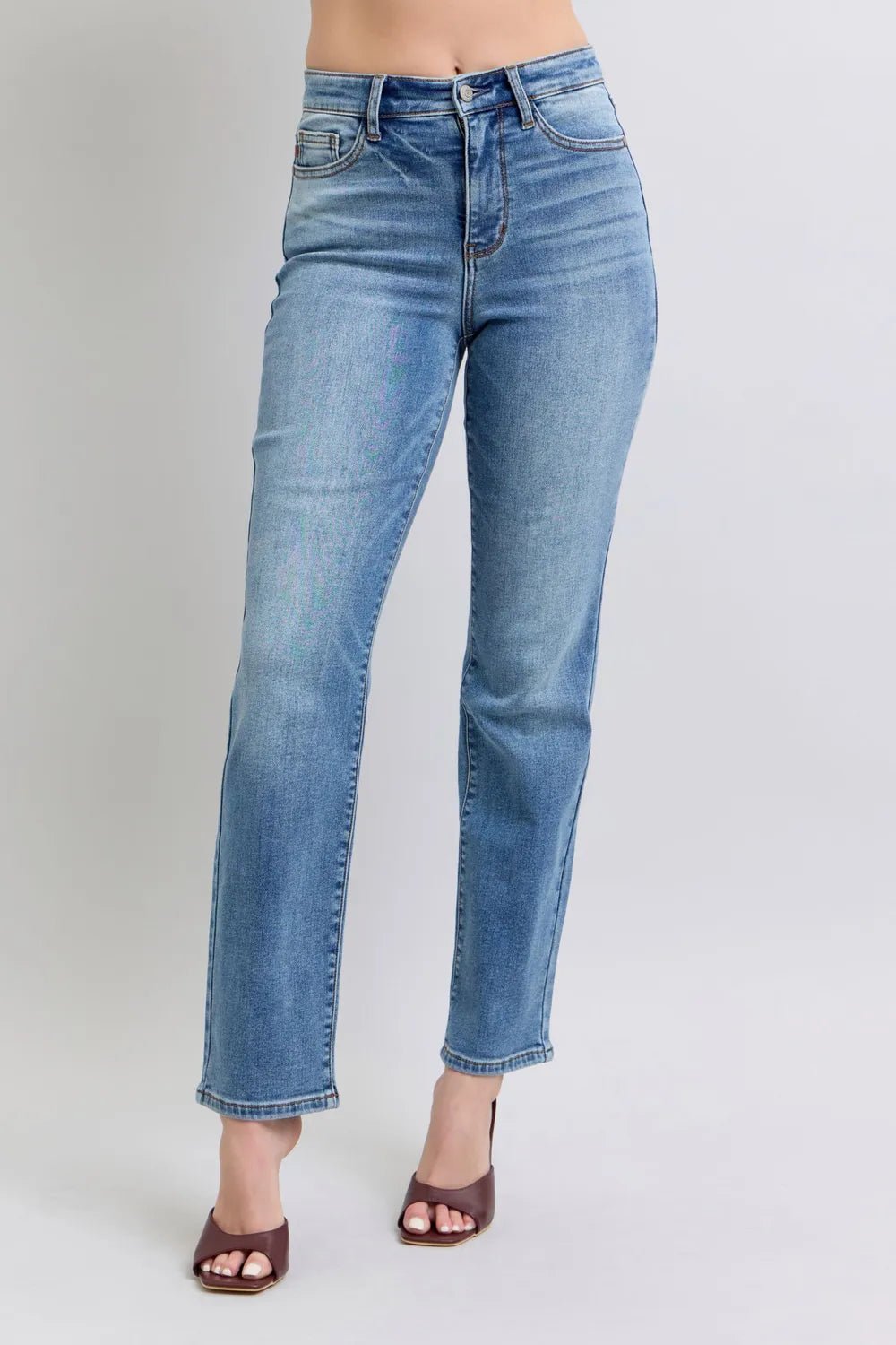 Judy Blue Full Size Run Vintage Wash Thermal Straight Jeans - Hot Hits