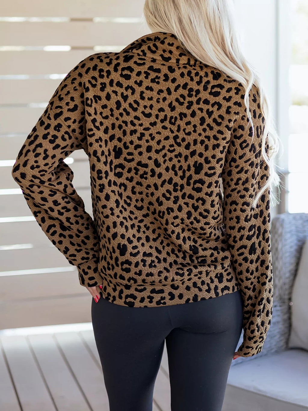 Leopard Print Quarter Zip Sweatshirt - Hot Hits