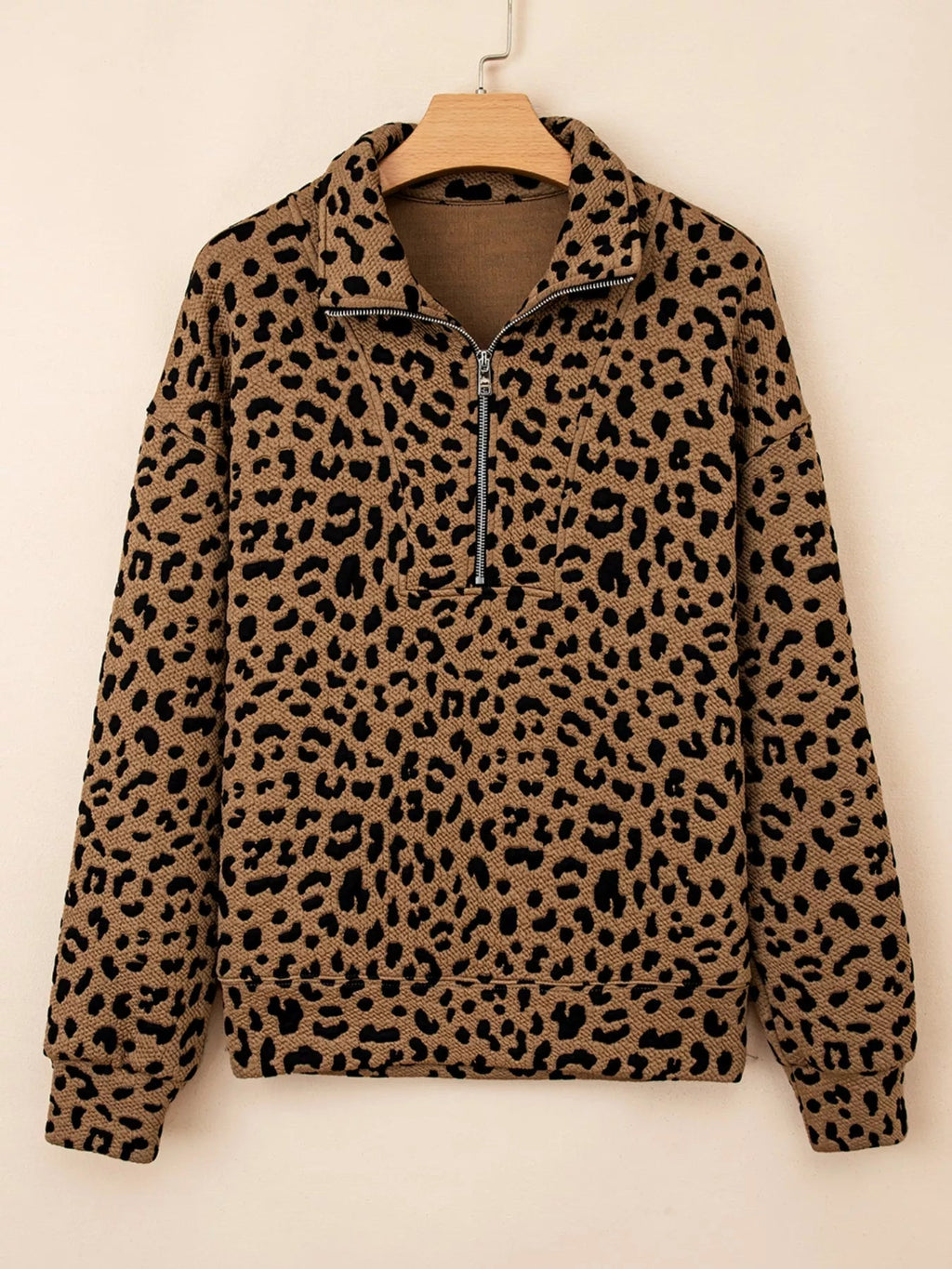 Leopard Print Quarter Zip Sweatshirt - Hot Hits