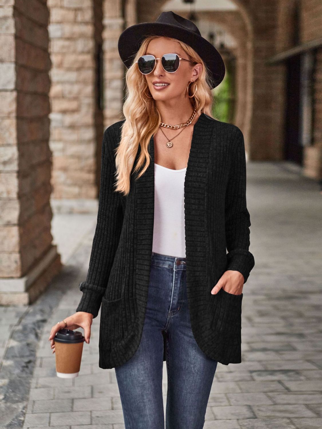 Open Front Cardigan with Pockets - Hot Hits