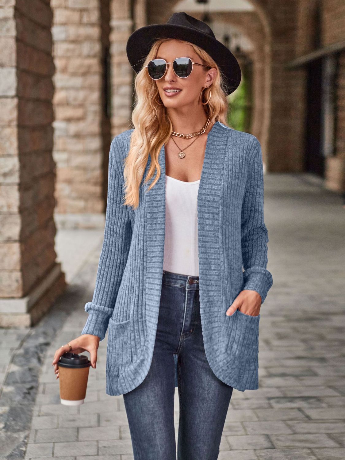 Open Front Cardigan with Pockets - Hot Hits