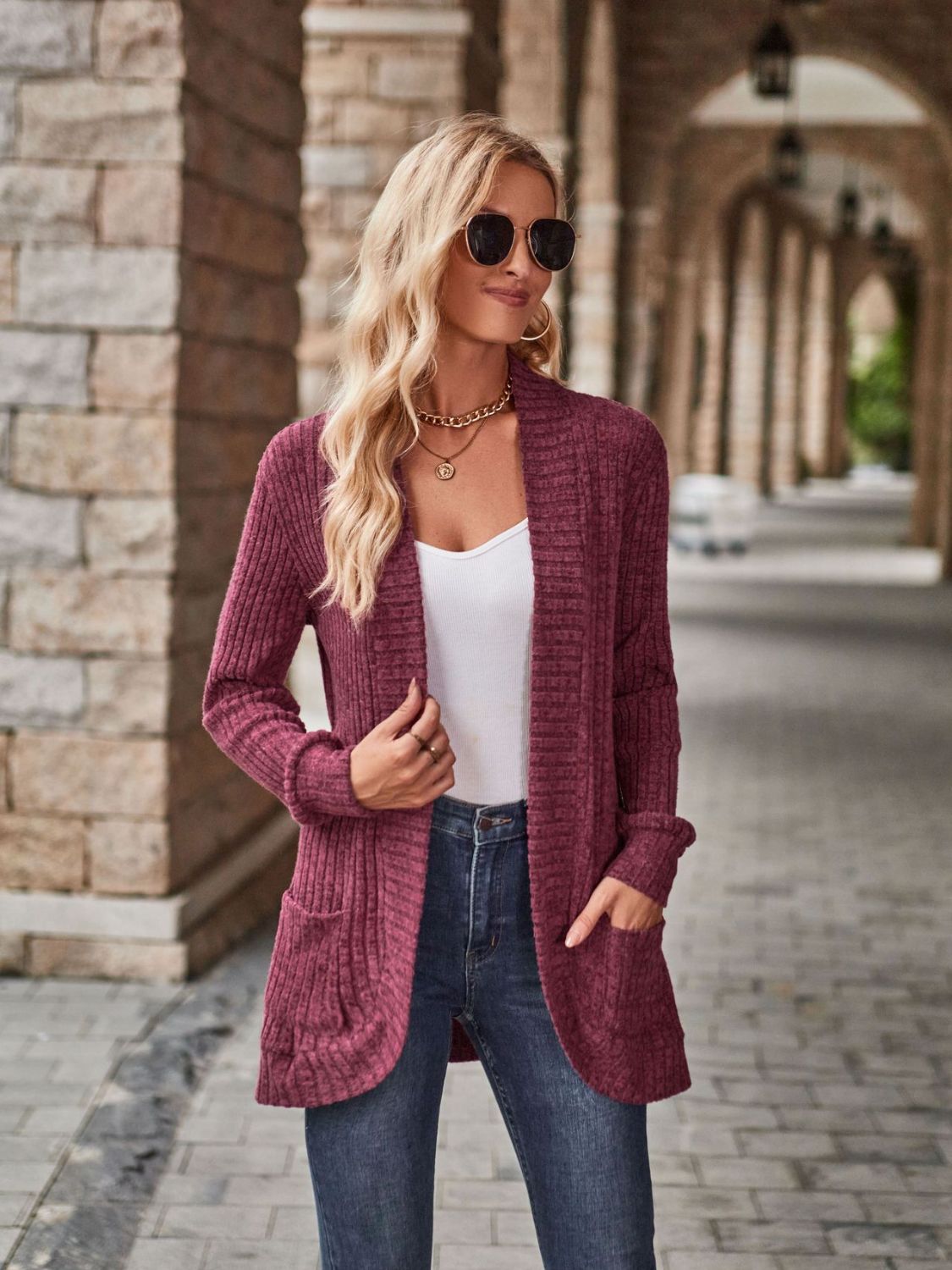 Open Front Cardigan with Pockets - Hot Hits