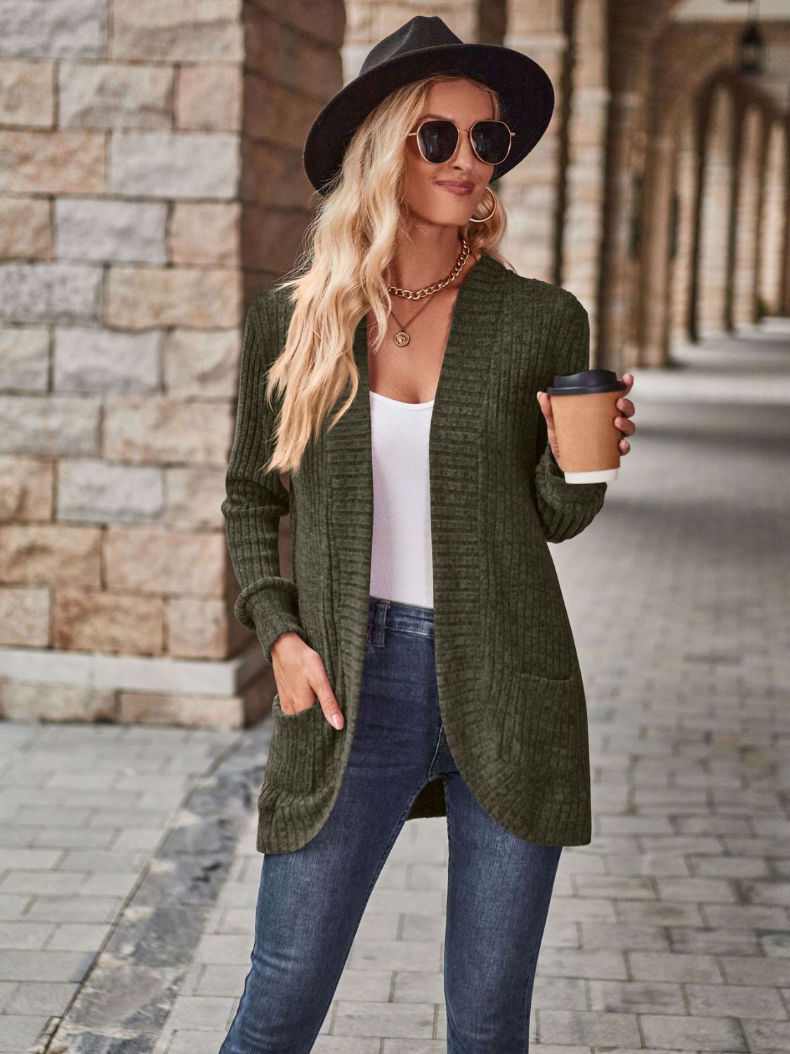Open Front Cardigan with Pockets - Hot Hits