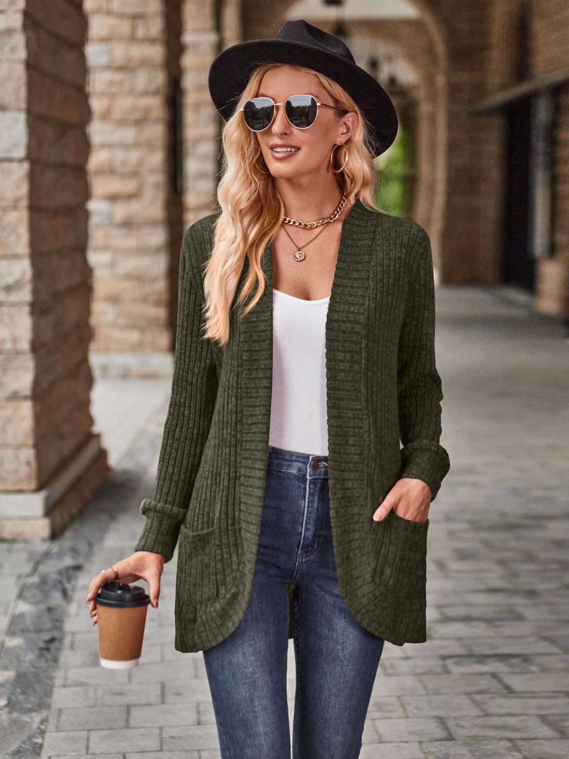 Open Front Cardigan with Pockets - Hot Hits