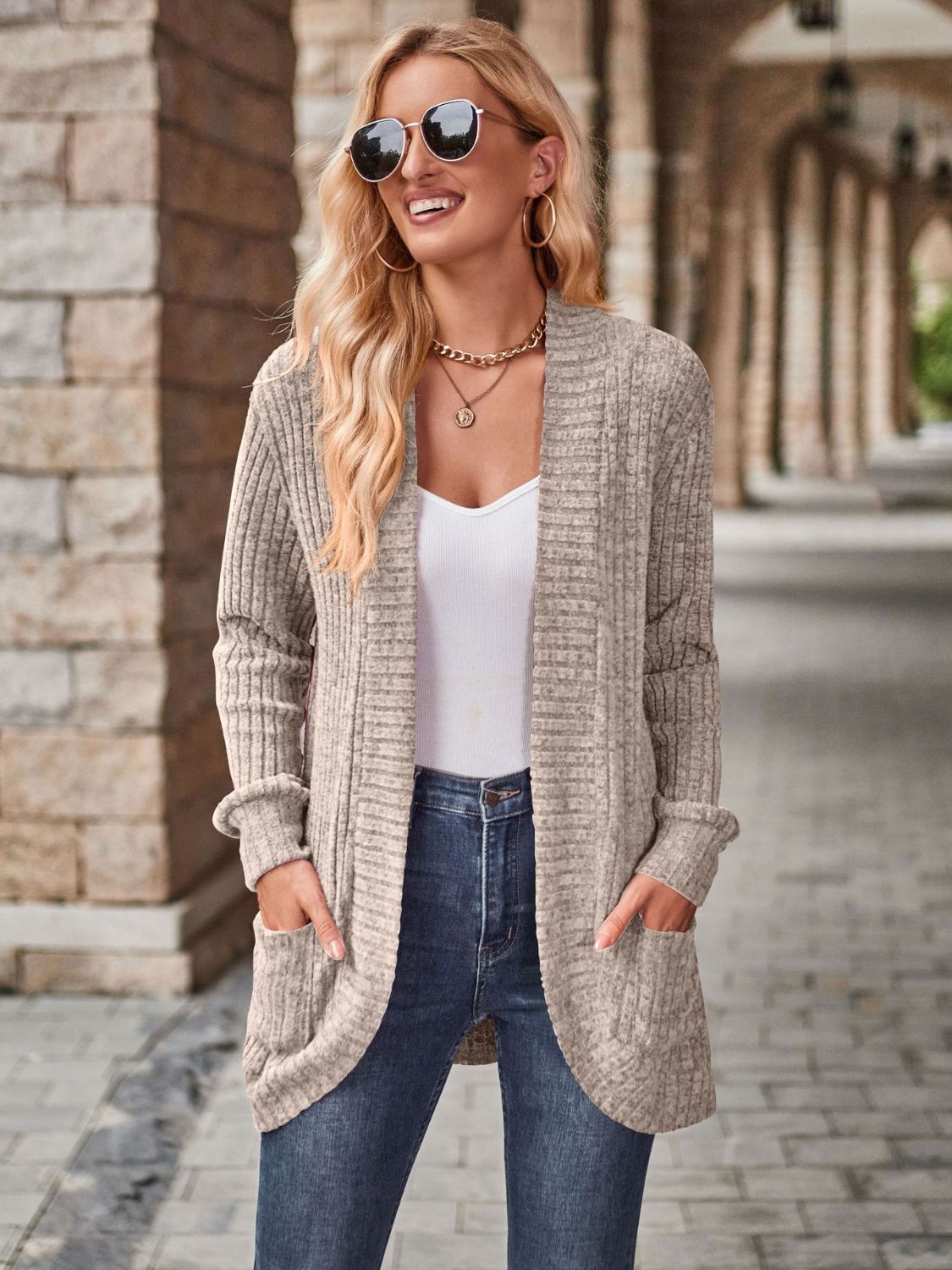 Open Front Cardigan with Pockets - Hot Hits