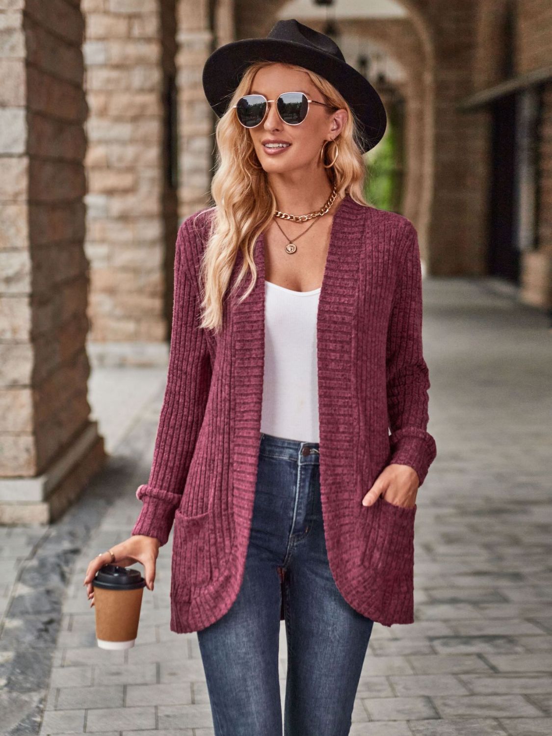 Open Front Cardigan with Pockets - Hot Hits