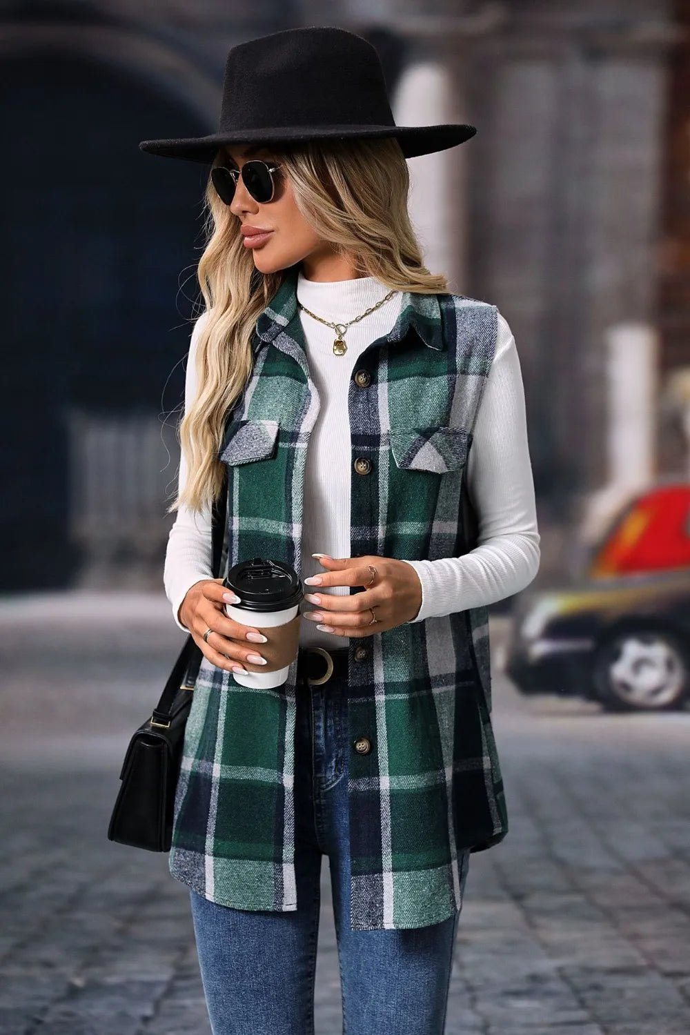 Plaid Button Up Vest Coat - Hot Hits