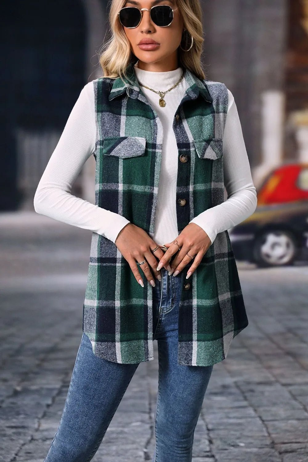 Plaid Button Up Vest Coat - Hot Hits