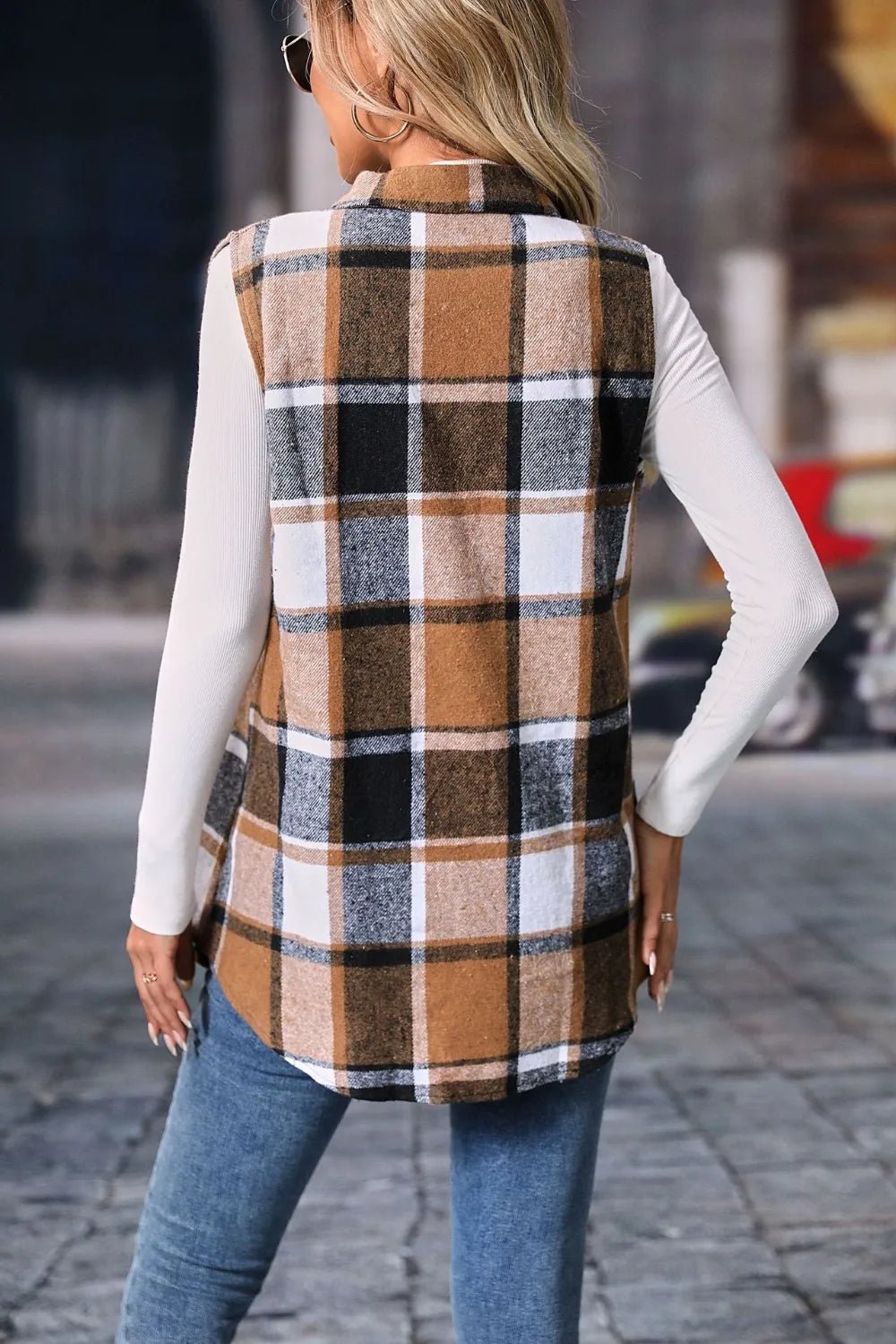 Plaid Button Up Vest Coat - Hot Hits