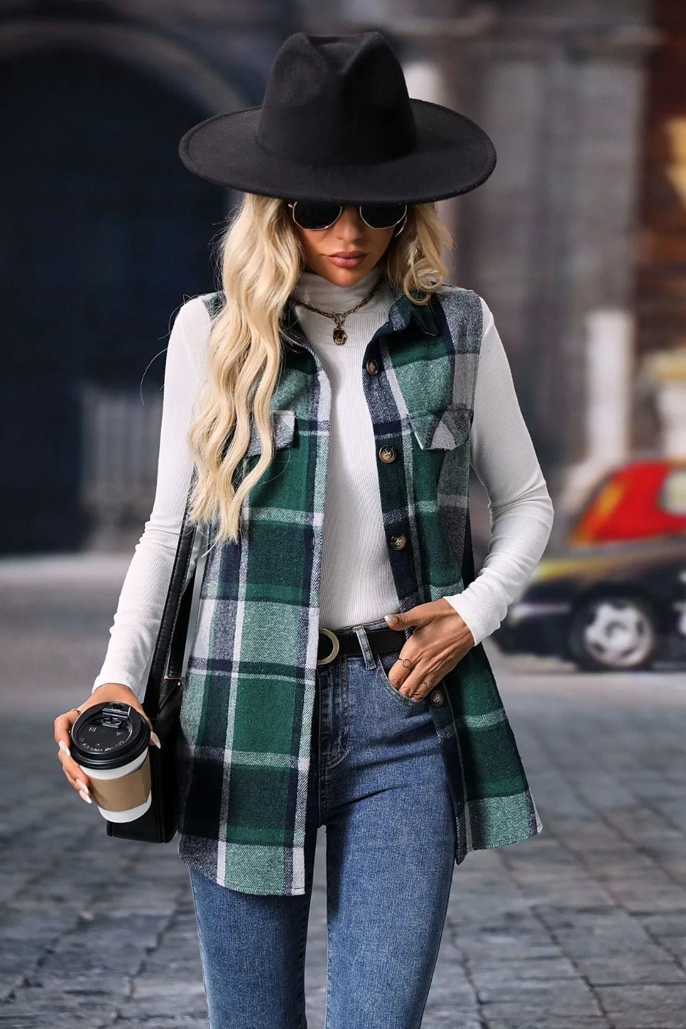Plaid Button Up Vest Coat - Hot Hits