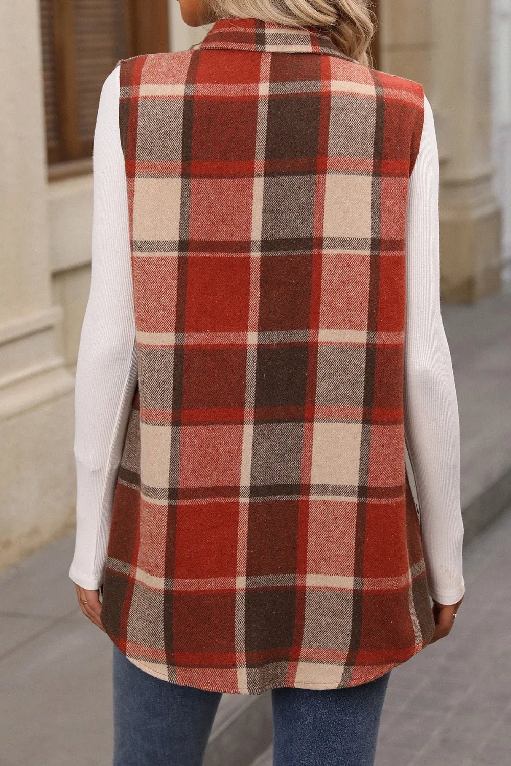 Plaid Button Up Vest Coat - Hot Hits