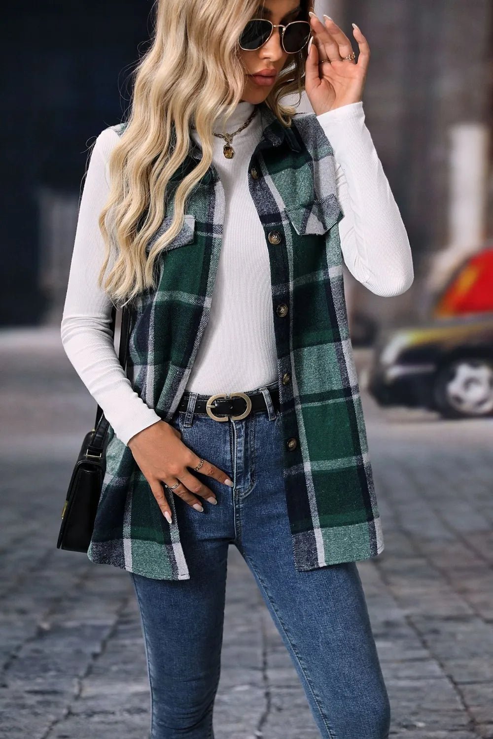 Plaid Button Up Vest Coat - Hot Hits