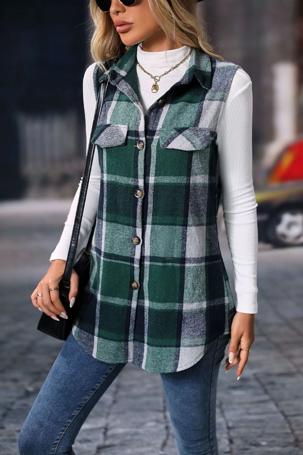 Plaid Button Up Vest Coat - Hot Hits