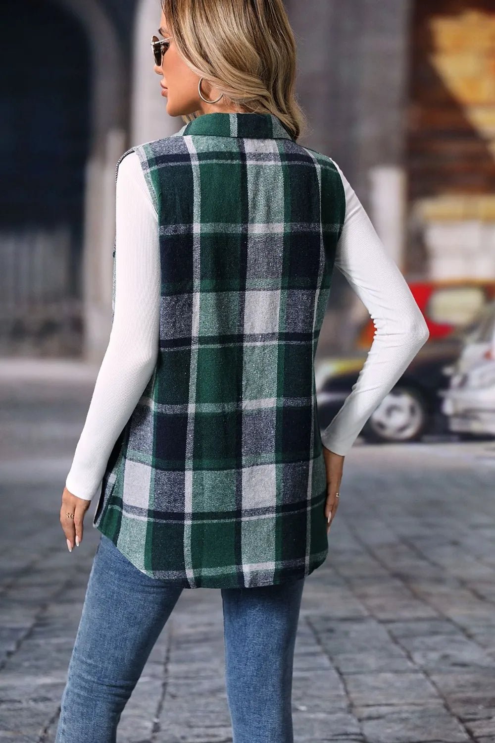 Plaid Button Up Vest Coat - Hot Hits