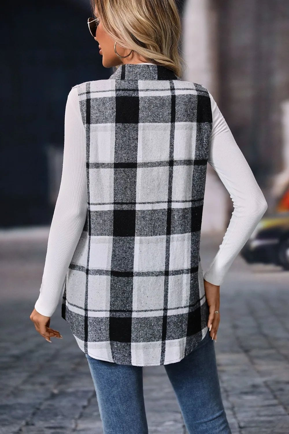 Plaid Button Up Vest Coat - Hot Hits