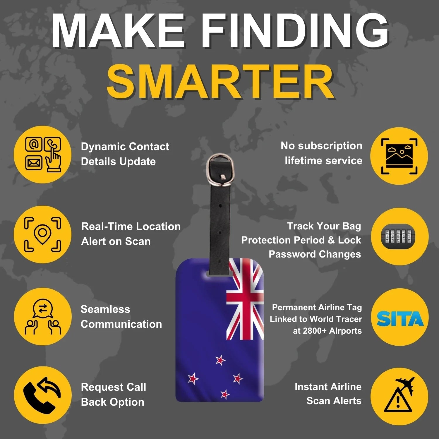 Smart Bag Security Tag - New Zealand Flag [Pack 2] - Hothits